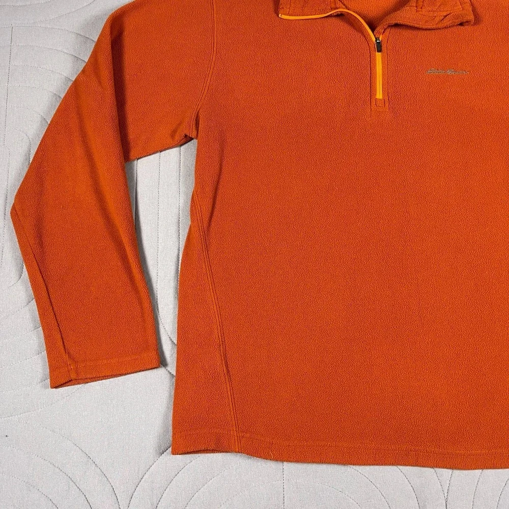 Eddie Bauer Men's Fleece 1/4 Zip Pullover Sweatshirt Size Medium Orange Polartec